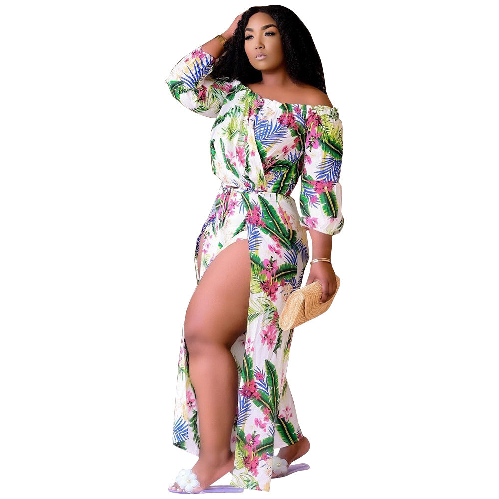 Boho Floral Print Split Multicolor One-piece Jumpsuit