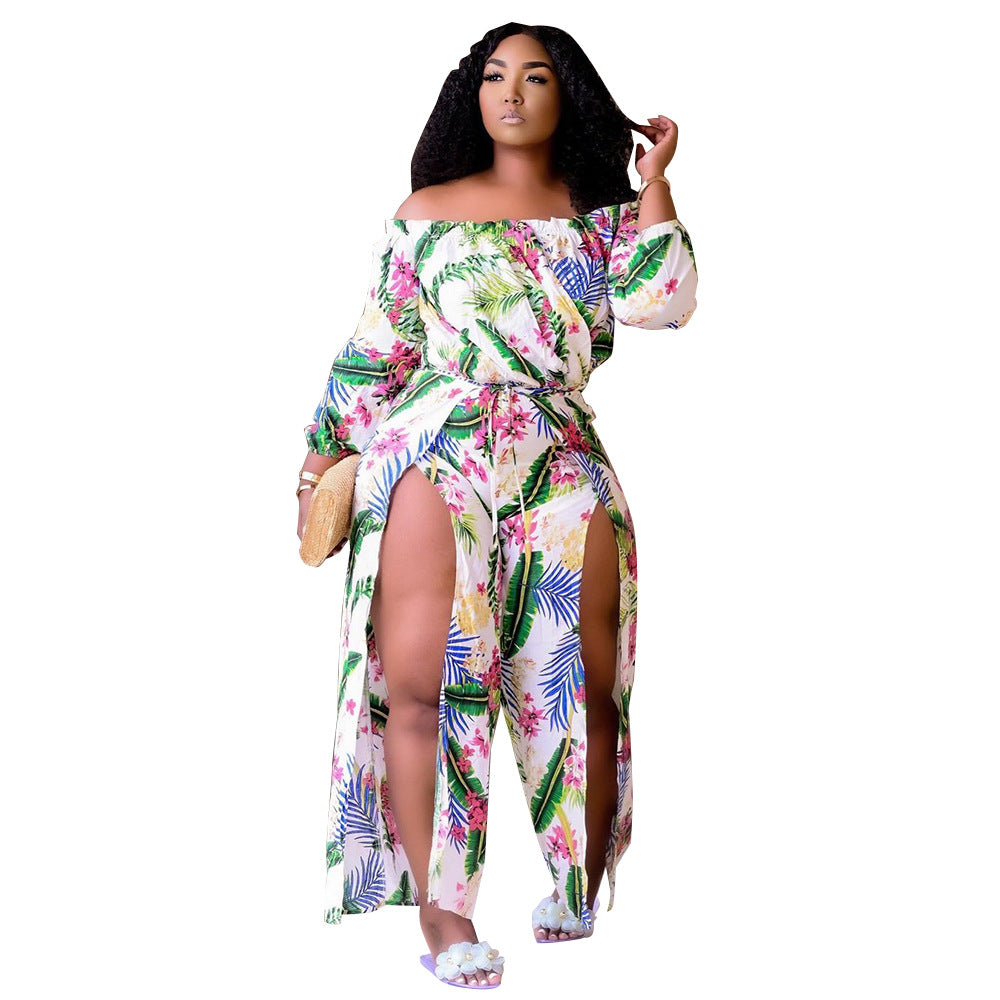 Boho Floral Print Split Multicolor One-piece Jumpsuit