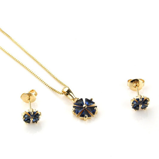 Cubic Zirconia Clover Stud Earrings And Pendant Necklaces