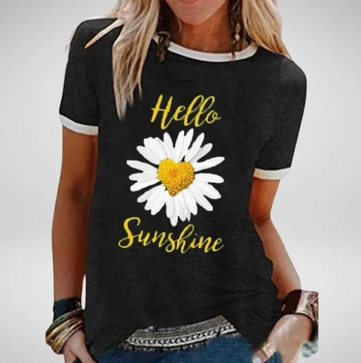 Small Daisy Print Round Neck Short-sleeved T-shirt