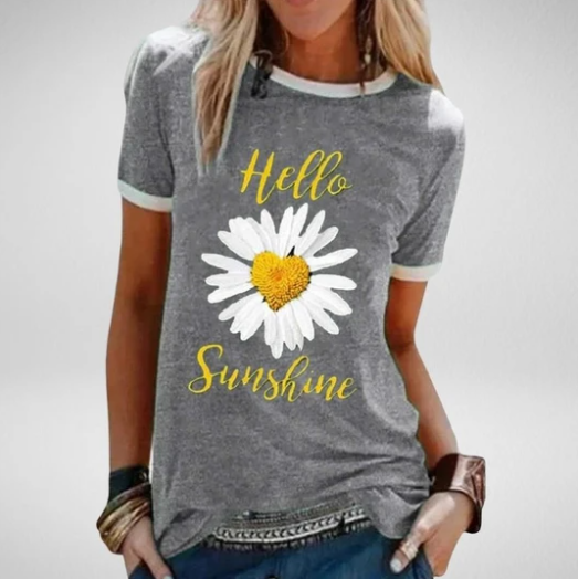 Small Daisy Print Round Neck Short-sleeved T-shirt