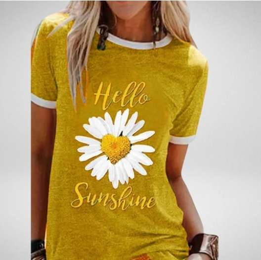 Small Daisy Print Round Neck Short-sleeved T-shirt