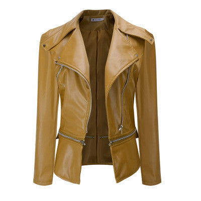 Women'S Slim-Fit Motorcycle Leather Jacket With Zipper Two-Wear Leather Jacket