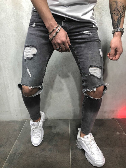 Jeans décontractés en denim déchiré pour hommes