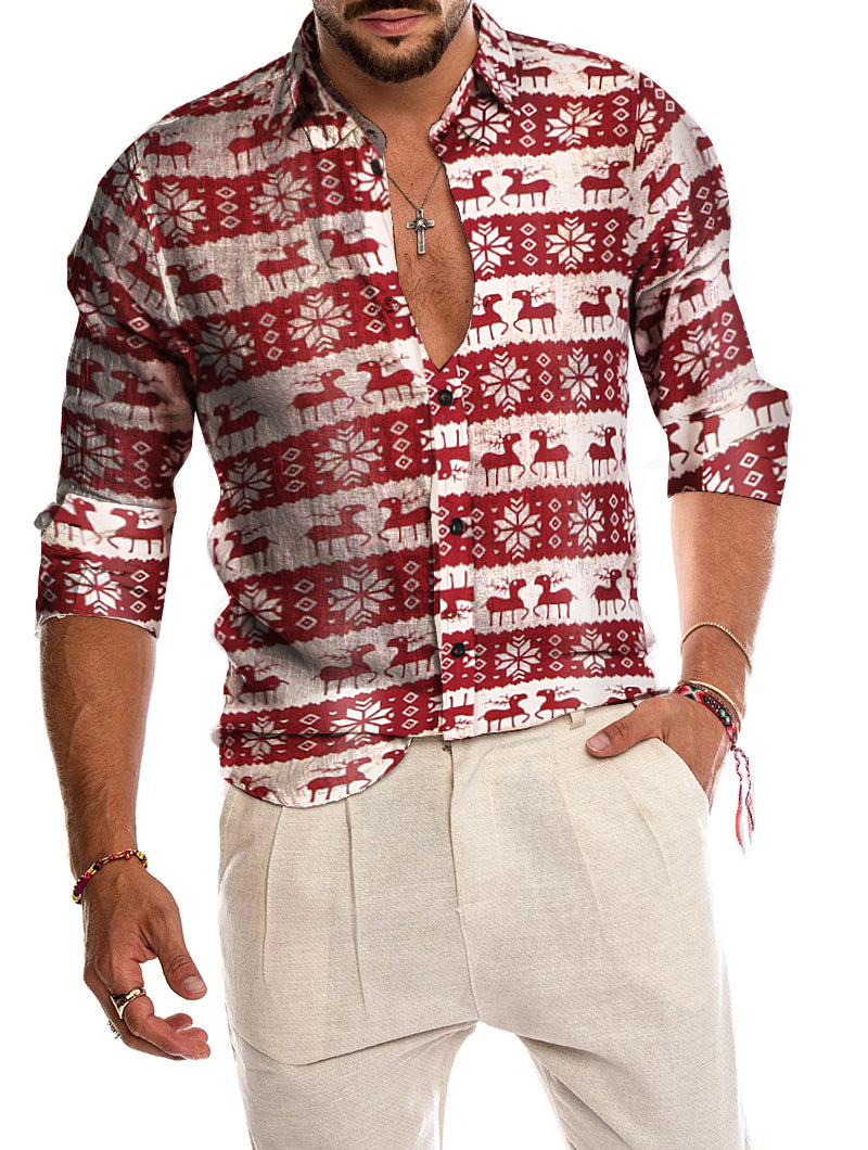 Men's Printed Shirt Casual Long-Sleeved Shirt