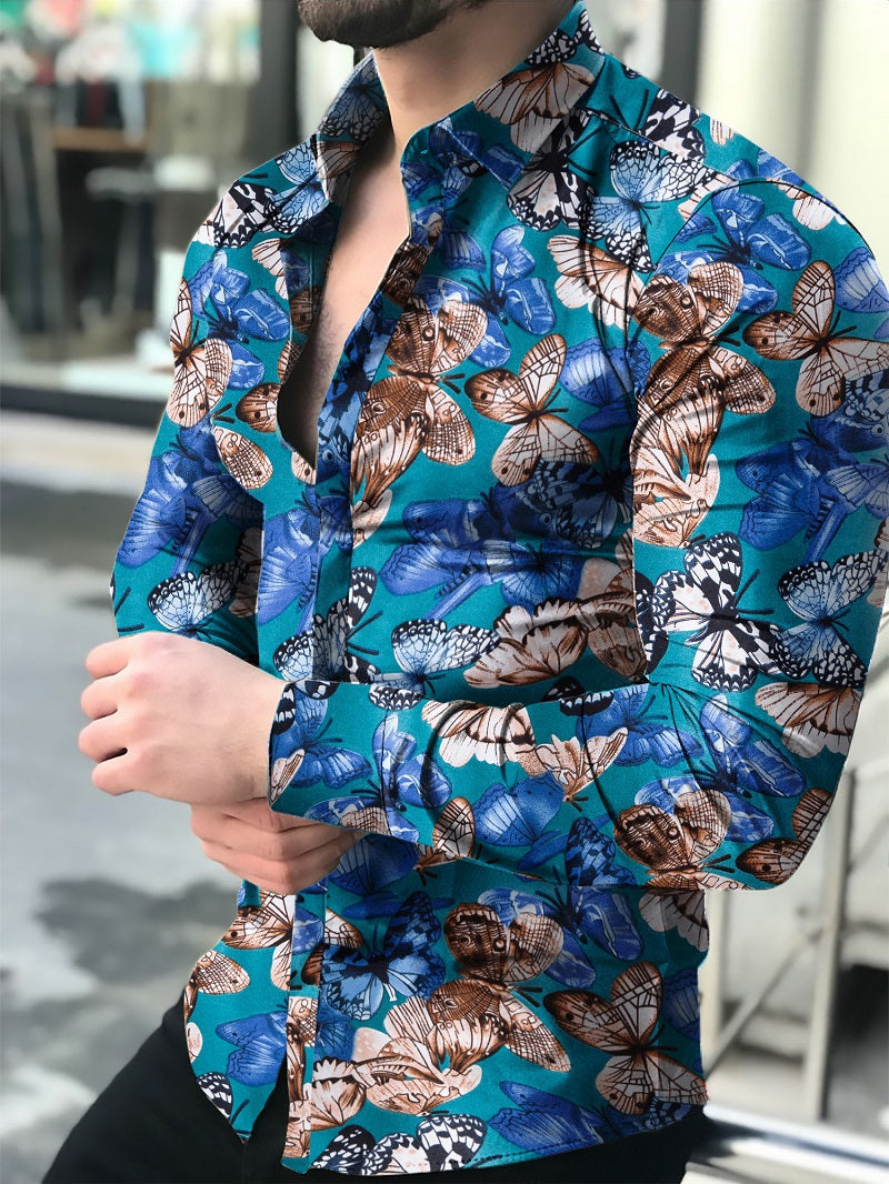 Camisa estampada para hombre Camisa casual de manga larga