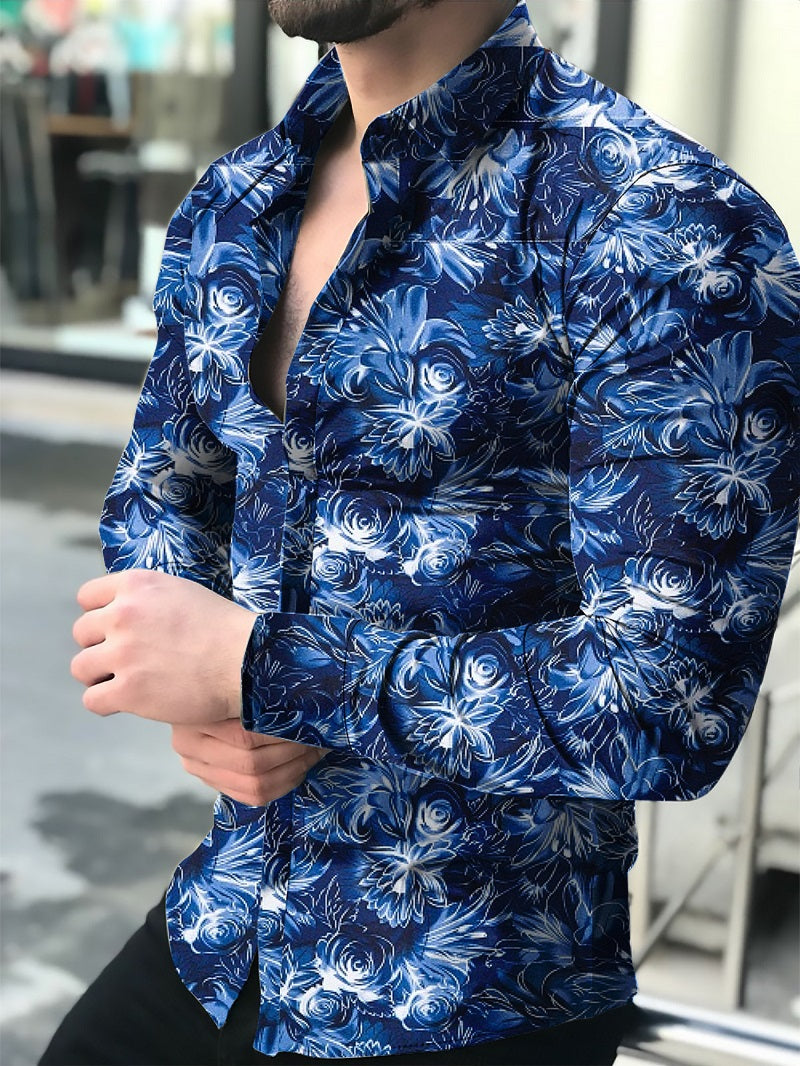 Men's Printed Shirt Casual Long-Sleeved Shirt