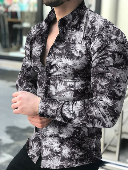 Men's Printed Shirt Casual Long-Sleeved Shirt