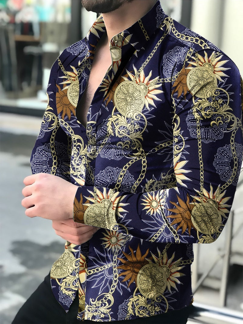 Camisa estampada para hombre Camisa casual de manga larga