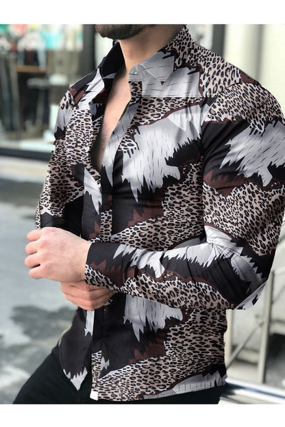 Men's Printed Shirt Casual Long-Sleeved Shirt