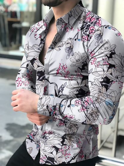 Men's Printed Shirt Casual Long-Sleeved Shirt