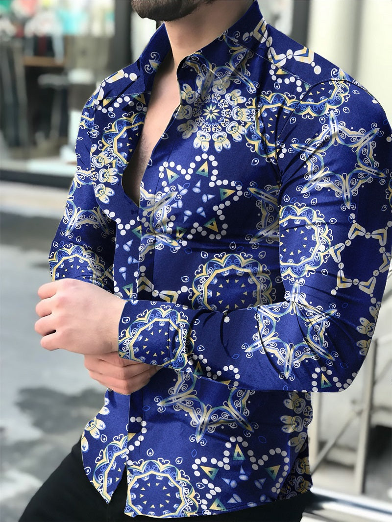 Camisa estampada para hombre Camisa casual de manga larga