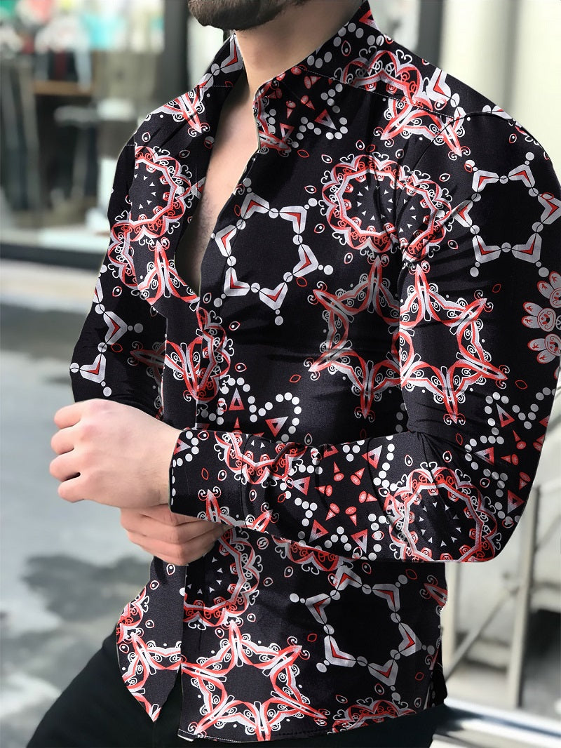 Camisa estampada para hombre Camisa casual de manga larga