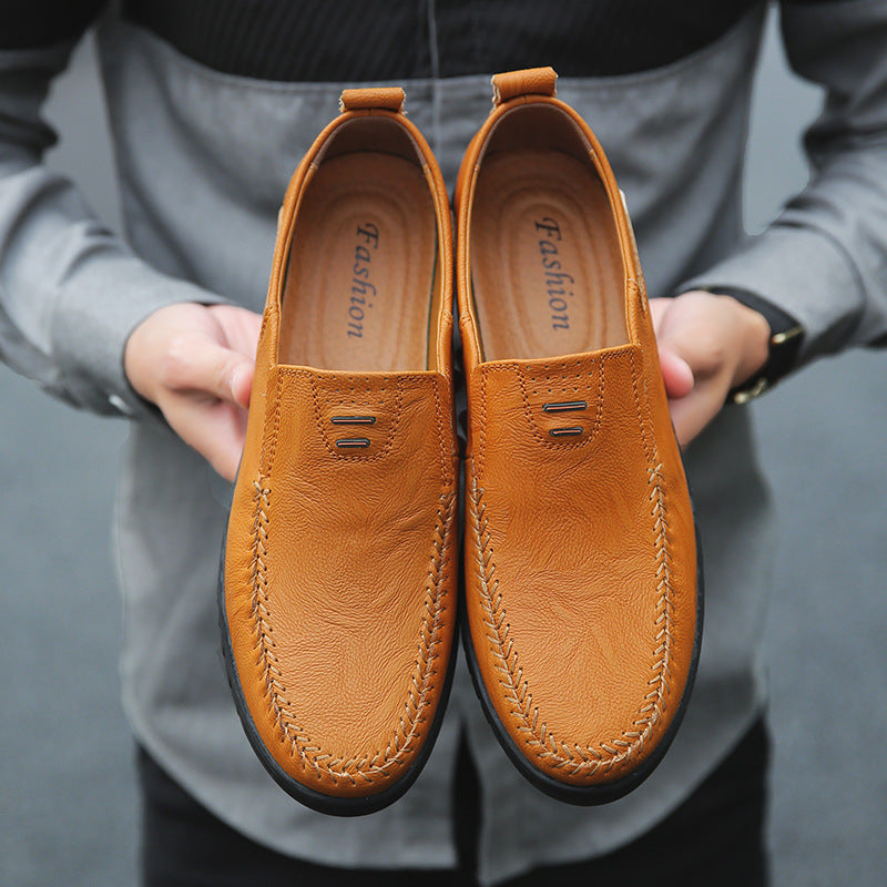 Men's Casual Peas Shoes One-Step Breathable Leather Shoes