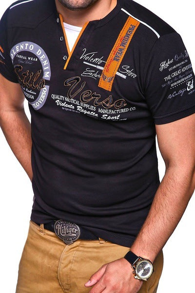 Polo de manga corta con estampado de letras para hombre