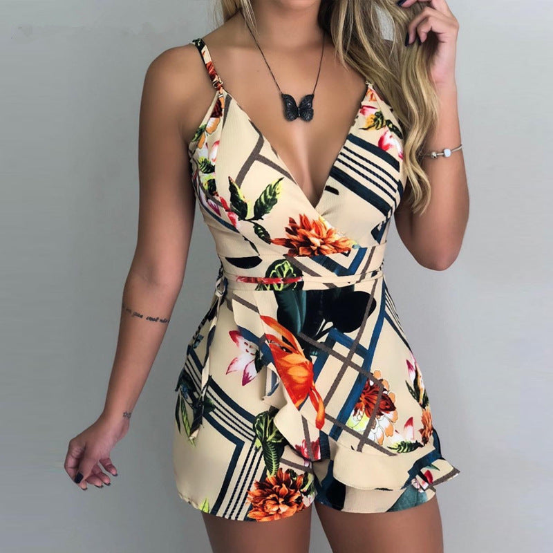 Fashion Sexy Print Suspender Jumpsuit