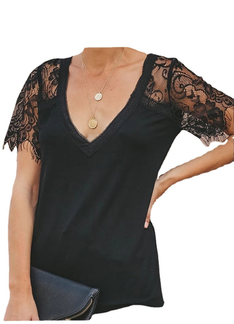 V-neck Feather Lace Lace Sleeve Women's Top