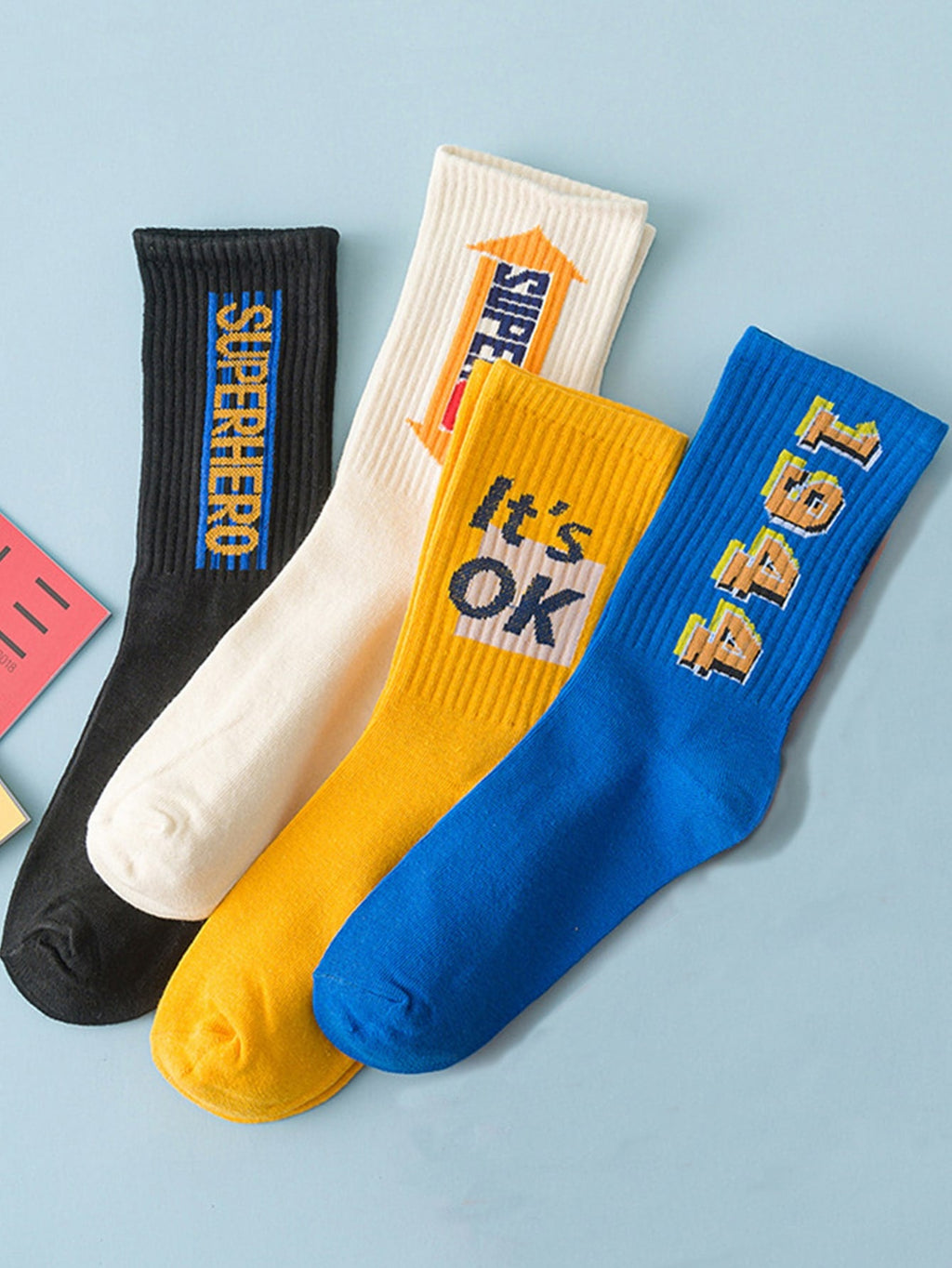 4pairs Men Letter Graphic Crew Socks