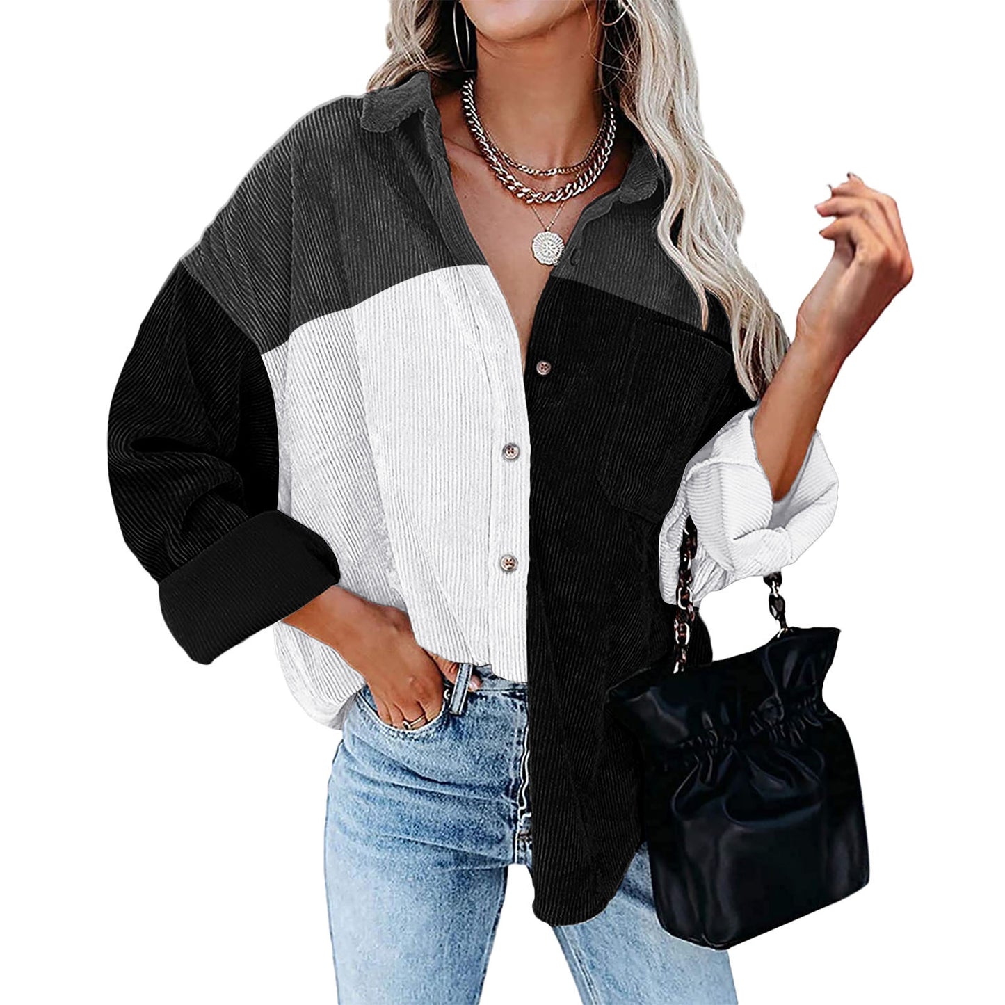 Fashion Women's Coat Lapel Loose Print Shirt