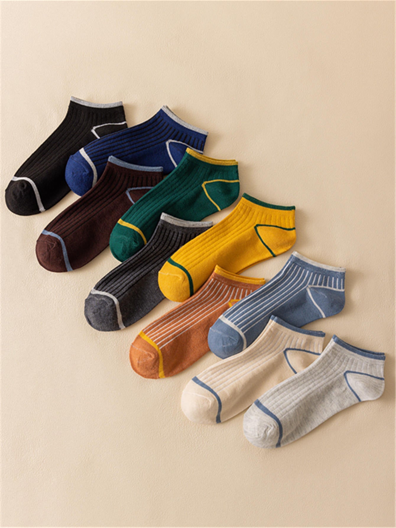 10pairs Men Striped Pattern Ankle Socks