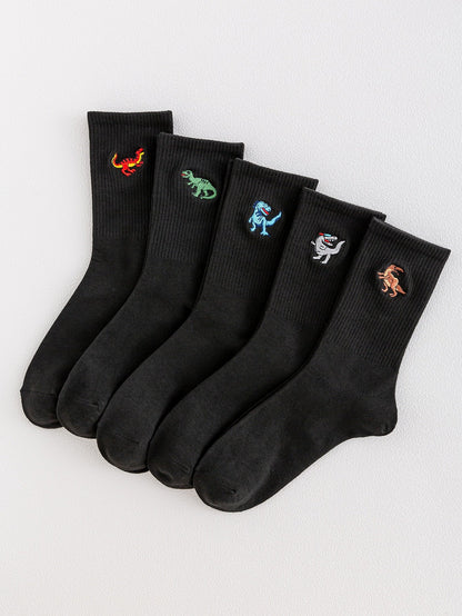 5 pares de calcetines bordados de dinosaurio para hombre