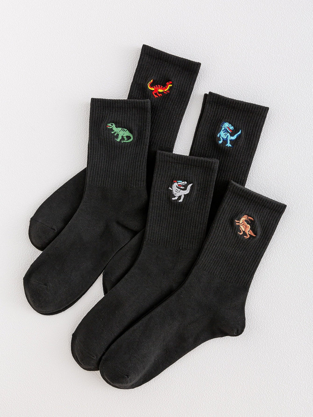 5 paires de chaussettes brodées de dinosaures pour hommes