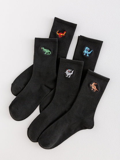 5 pares de calcetines bordados de dinosaurio para hombre