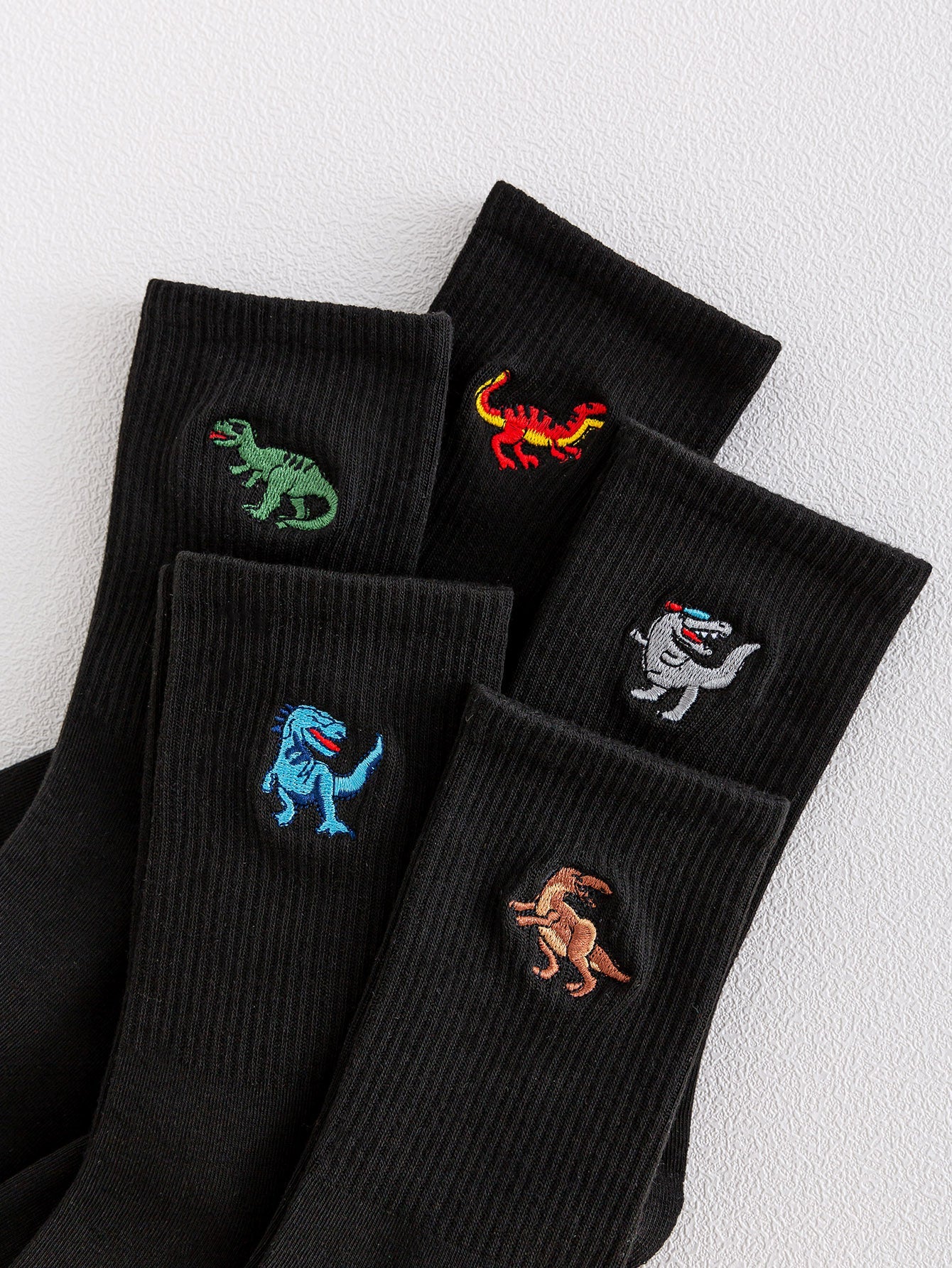 5 pares de calcetines bordados de dinosaurio para hombre