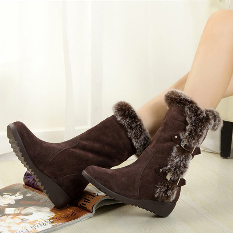 Brown New Winter Women Casual Bottes mi-mollet en fourrure chaude