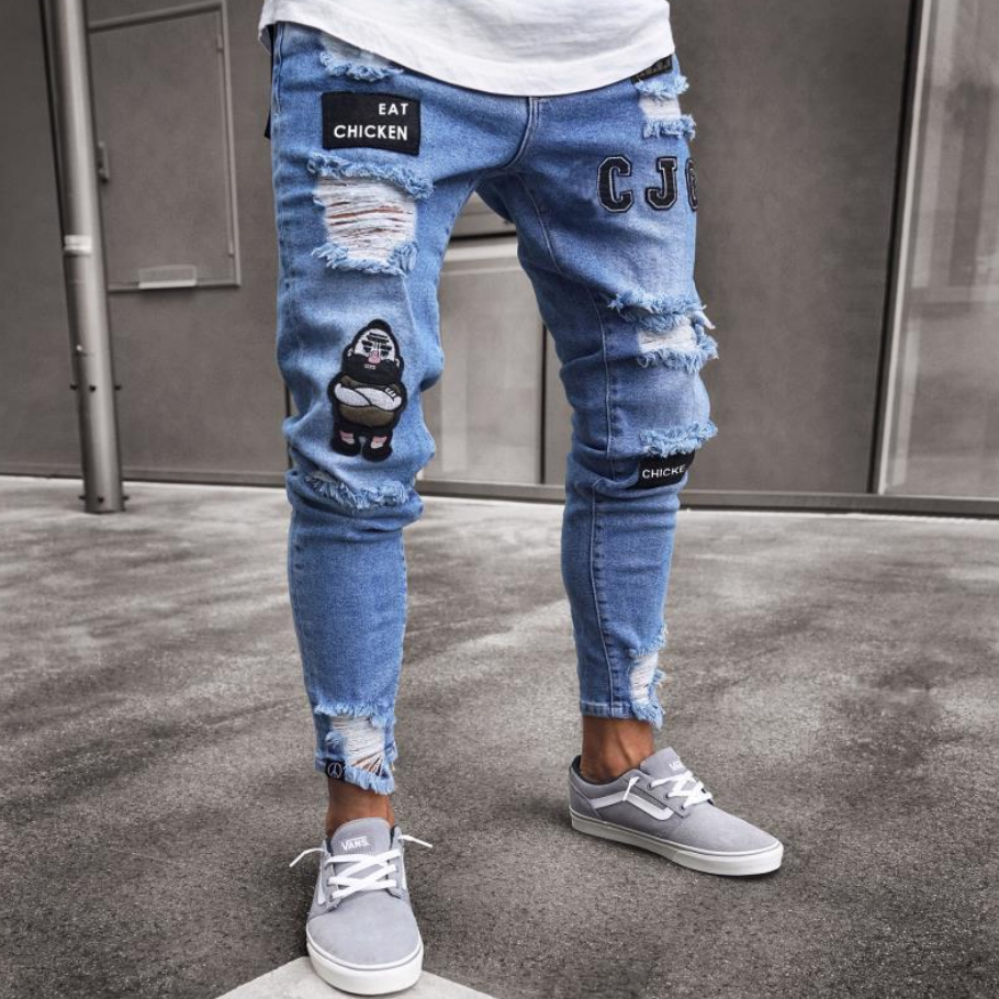 Genou Trou Fermeture Éclair Pieds Jeans