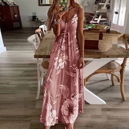 Vestido largo con falda y tirantes de flores para mujer