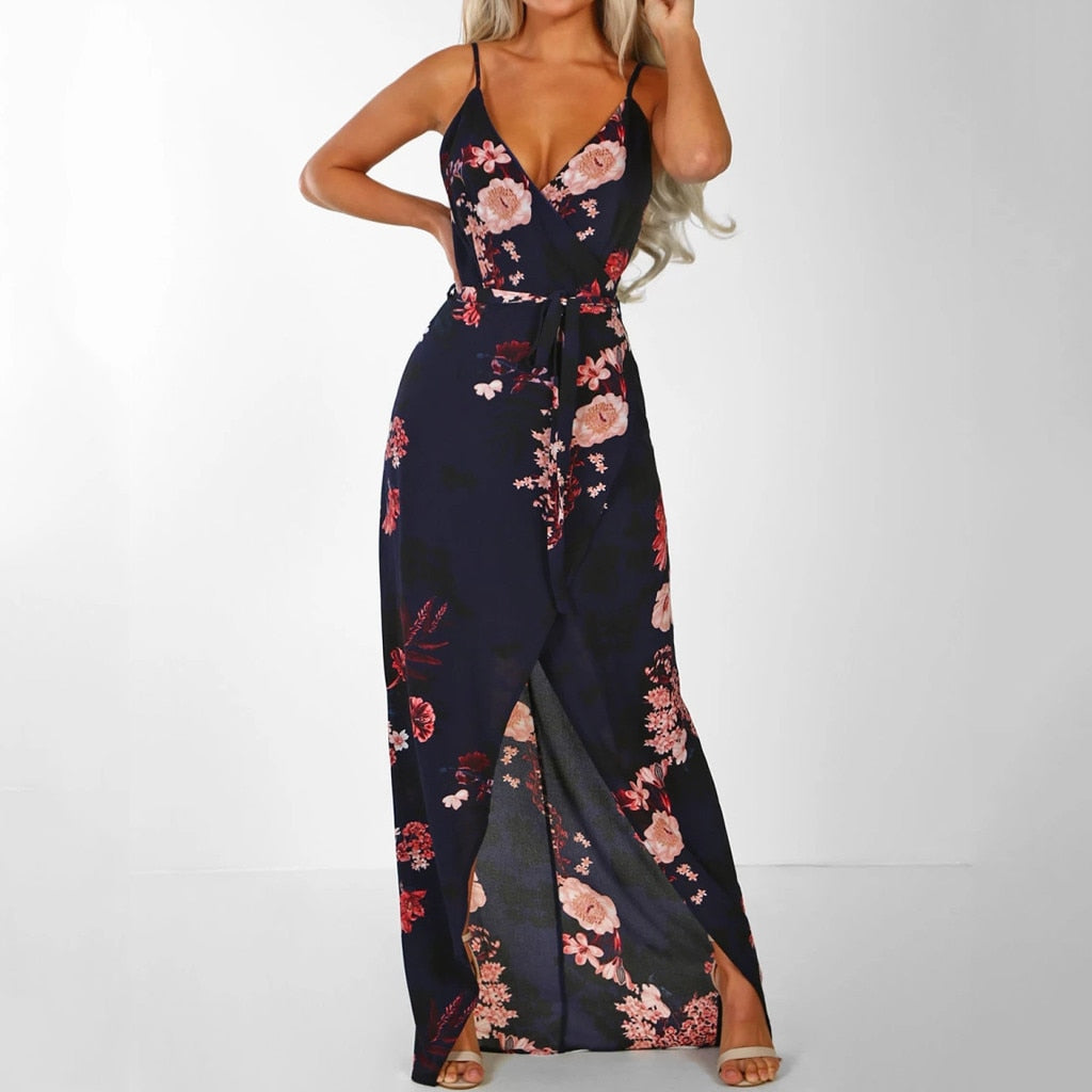 Vestido irregular con escote en V y escote halter