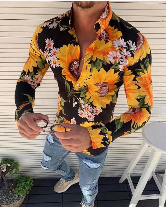 Nueva camisa informal con solapa y estampado digital para hombre