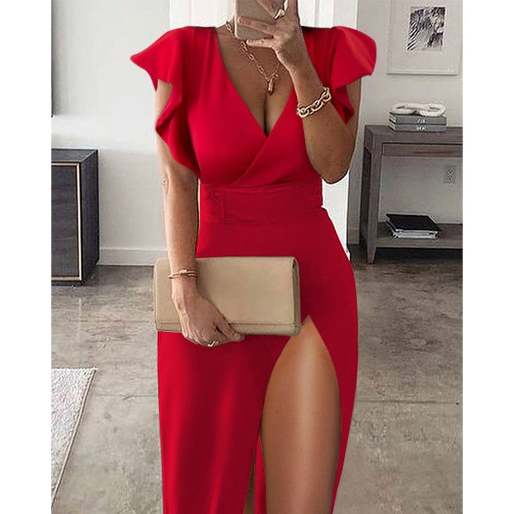 Women Deep V High Slit Party Dress