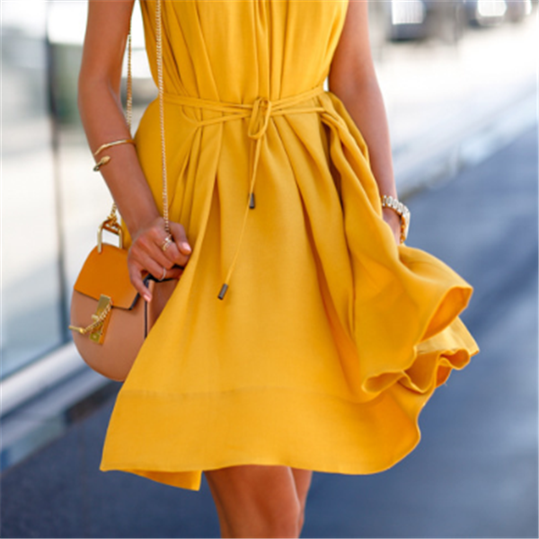 Pleated Halter Sleeveless Dress