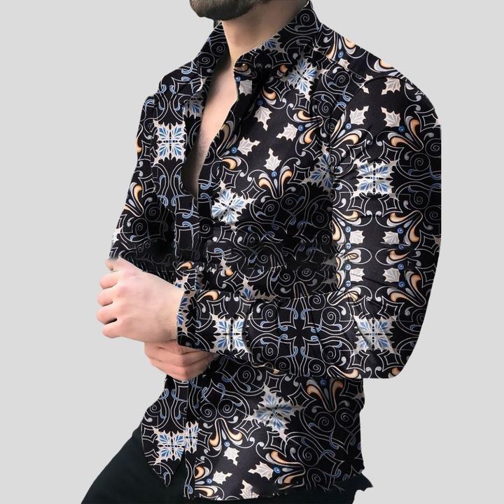 Men's Printed Shirt Casual Long-Sleeved Shirt