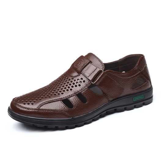 Sandalias transpirables huecas de cuero para hombres