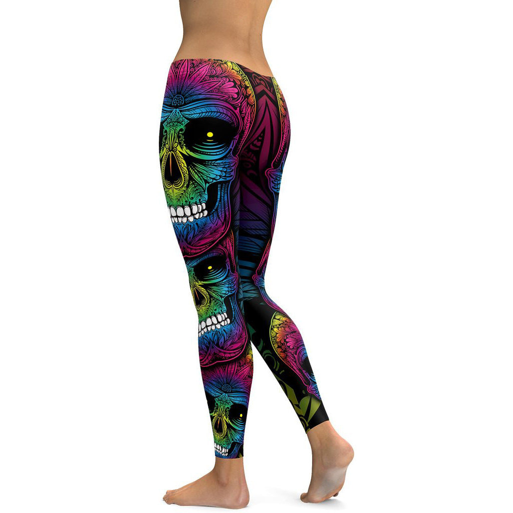 Rainbow Skull Leggings Mujer Tallas grandes Leggings Entrenamiento Casual Cintura alta Pantalones delgados S ~ 4XL Leggings de talla grande 