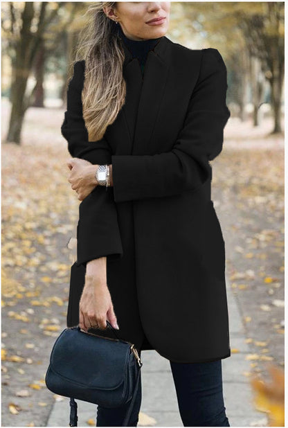 Fashion Solid Color Stand Collar Woolen Coat