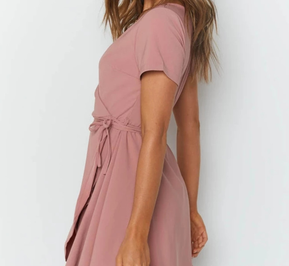 Women V-neck Pink Dress