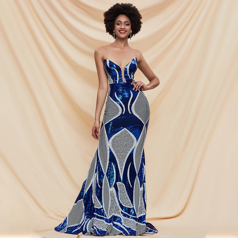 Robe de soirée tube bleu royal