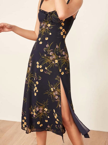 Robe florale rétro à fleurs avec fronde