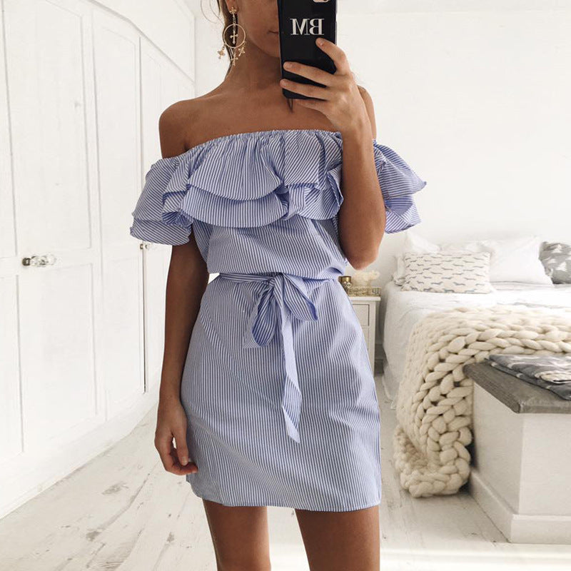 Ruffle Stripe Slim Dress