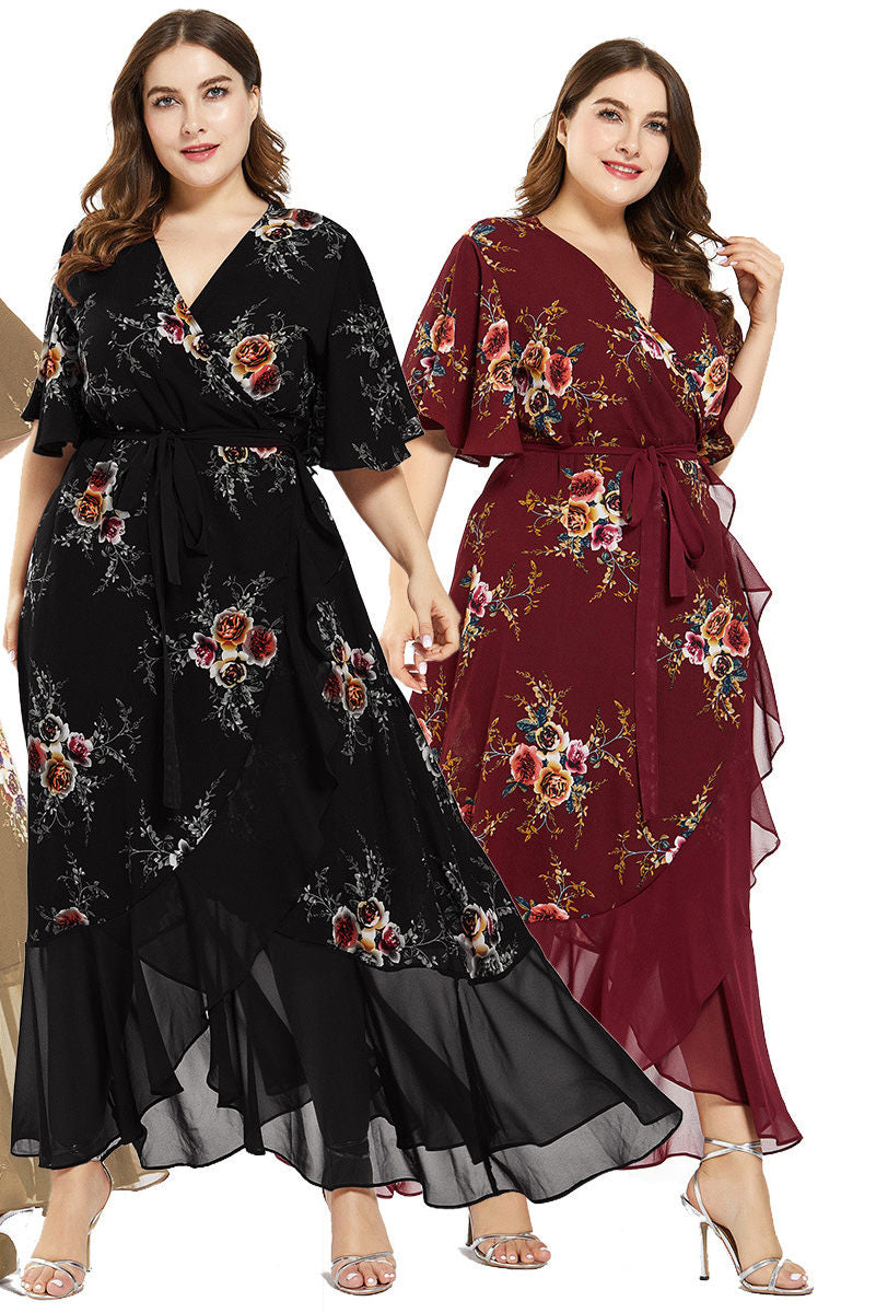 Vestido irregular dividido de moda con costuras de gasa estampada para mujer