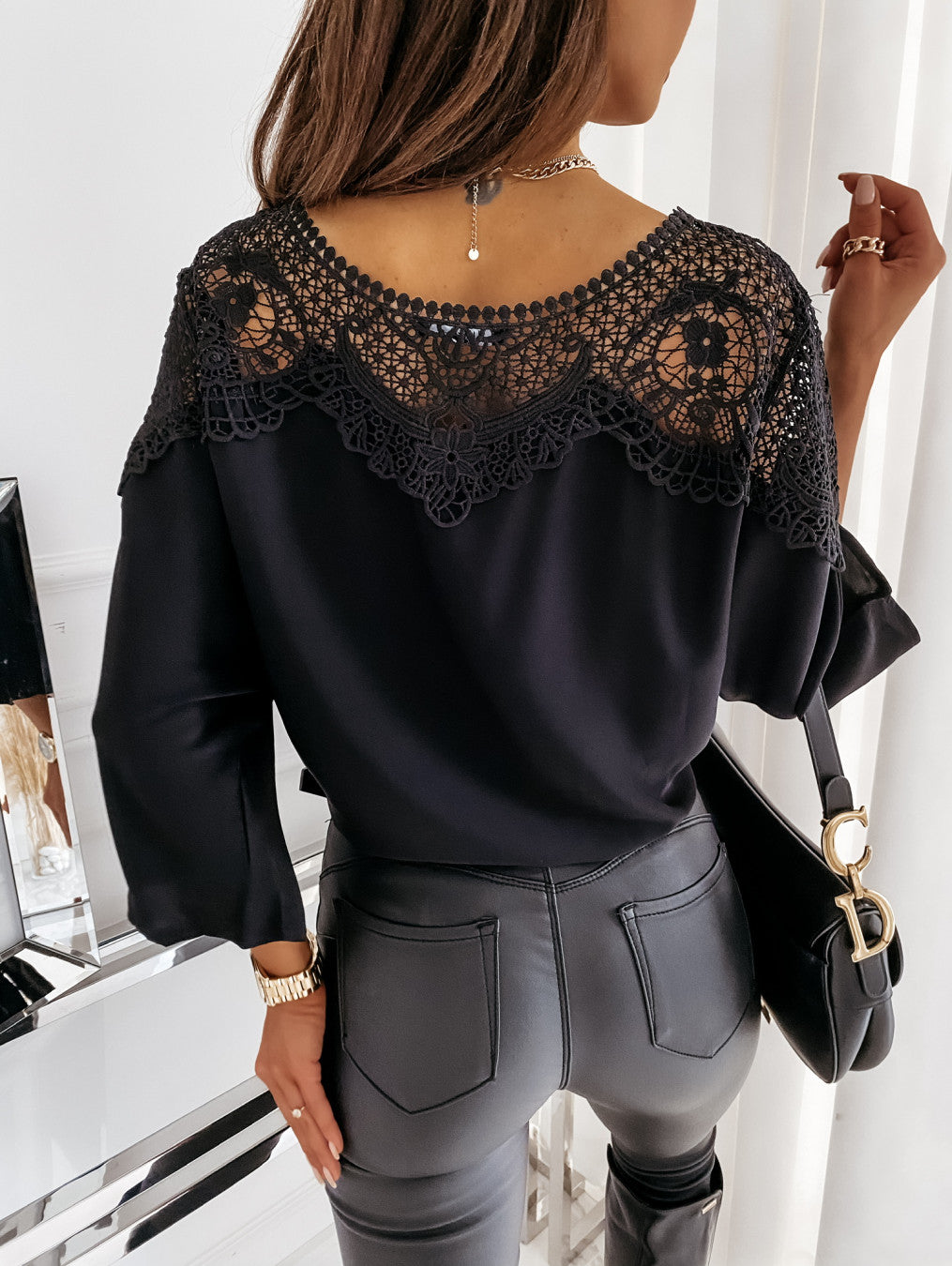 Long-Sleeved Lace Stitching Shirt