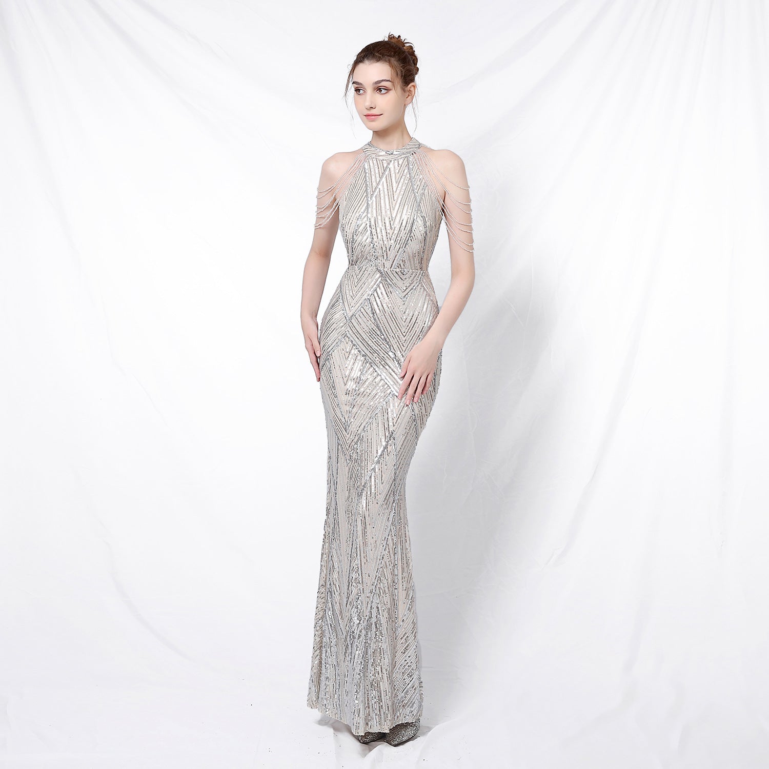 Robe de soirée dos nu robe de soirée femme longue tenue à sequins