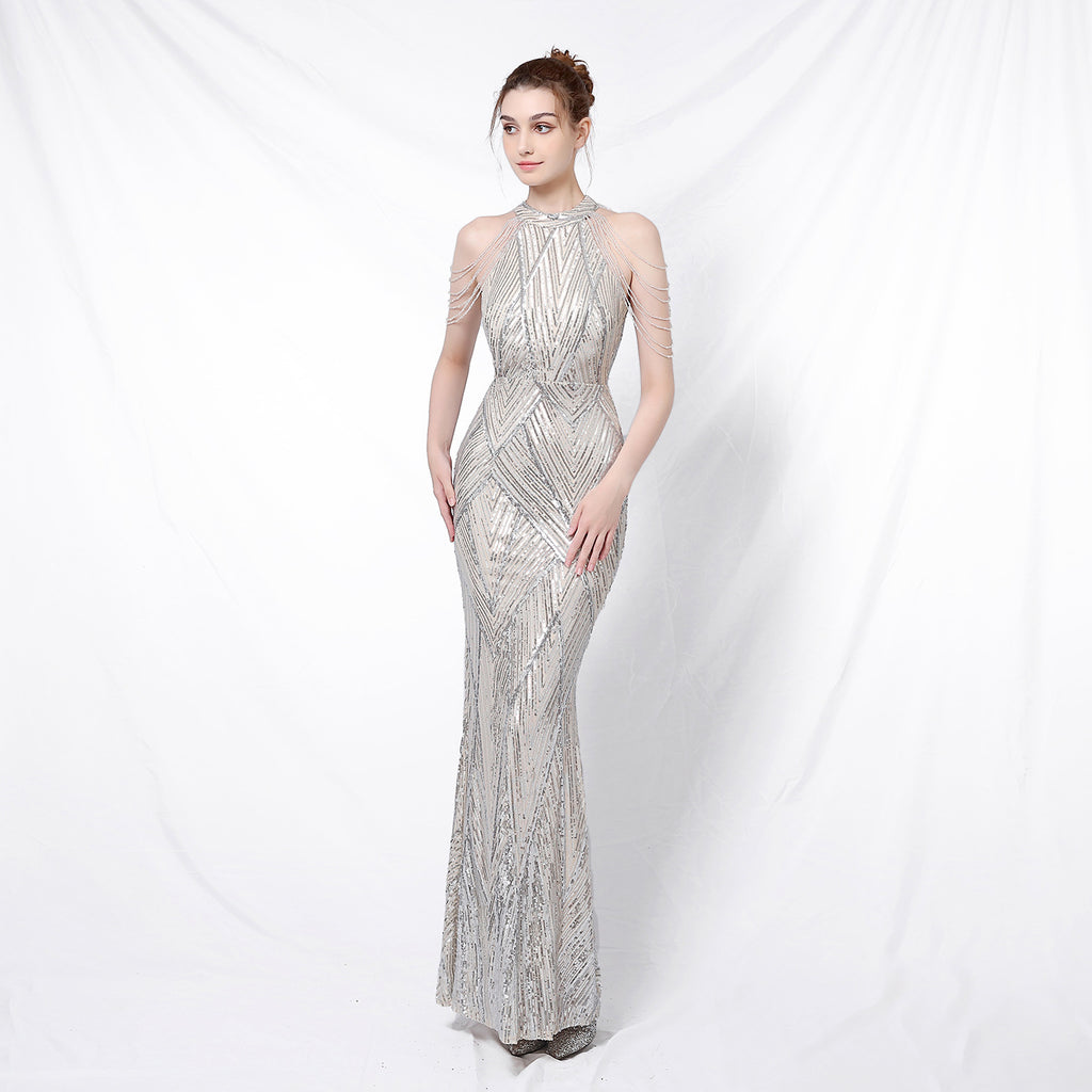 Robe de soirée dos nu robe de soirée femme longue tenue à sequins