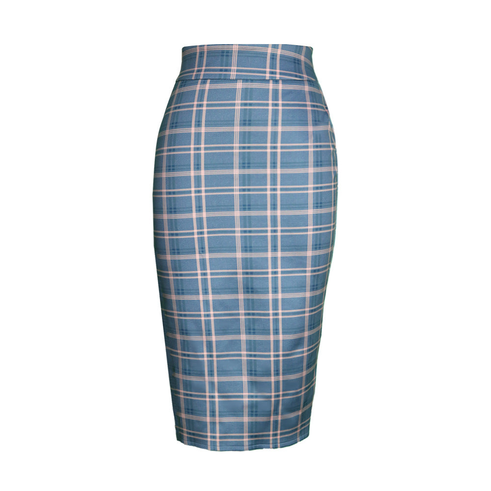 High Waist Bag Hip Plaid Retro Elegant Stretch All-Match Pencil Skirt