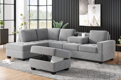 Orisfur. Modern Sectional Sofa with Reversible Chaise, L Shaped  Couch Set with Storage Ottoman and Two Cup Holders for Living Room