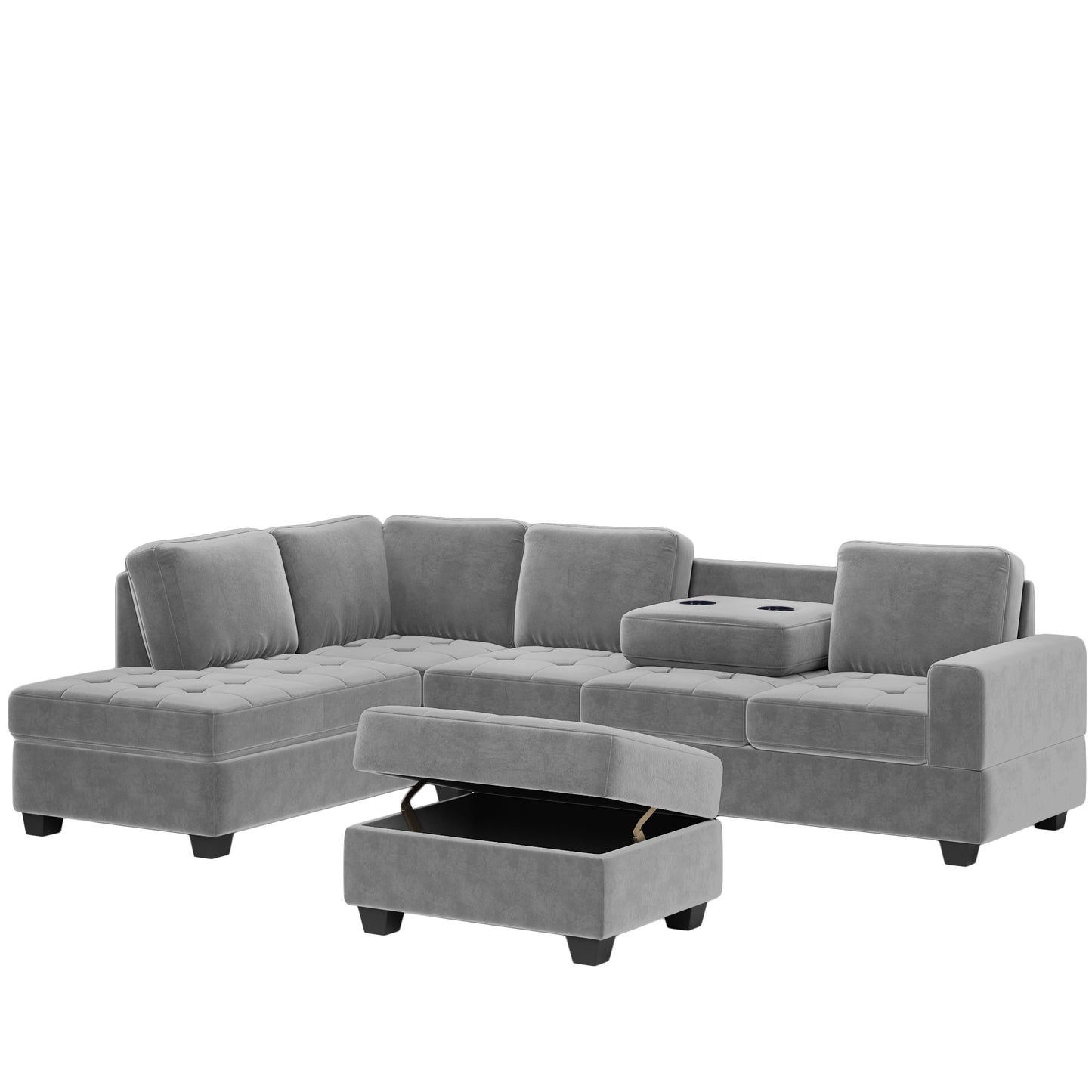 Orisfur. Modern Sectional Sofa with Reversible Chaise, L Shaped  Couch Set with Storage Ottoman and Two Cup Holders for Living Room